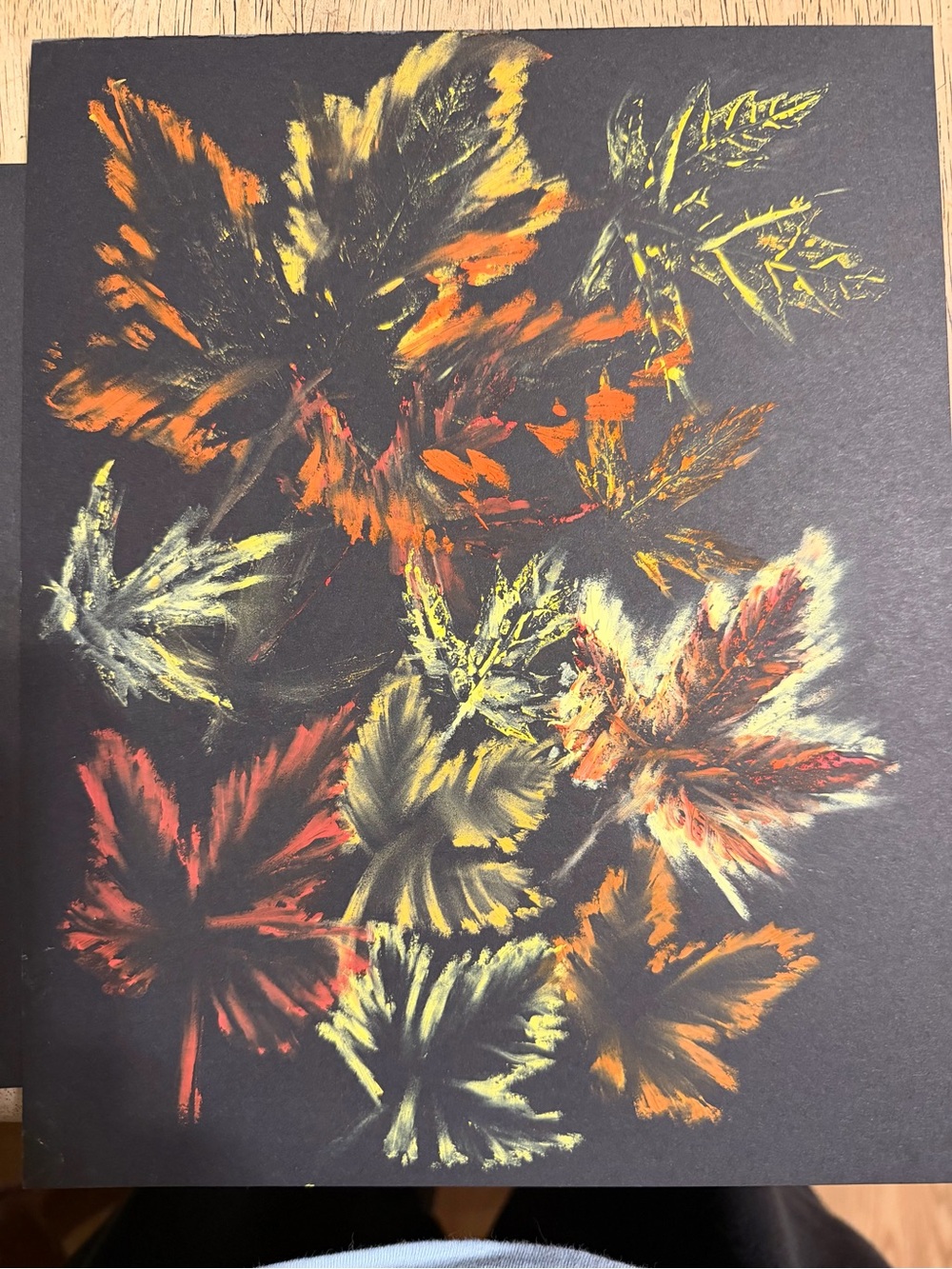 Autumn Leaf Art Print in Orange, Yellow, Red - Oil Pencil.